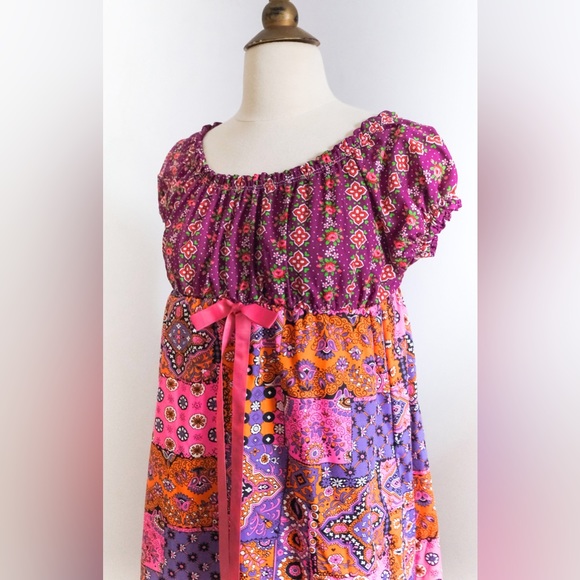 Vintage 1960’s Neon Groovy Ruffled Maxi Dress • S - Picture 3 of 7